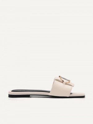 Pedro Jean Square Toe Sandals Women Flats Chalk | Q9Q-1788