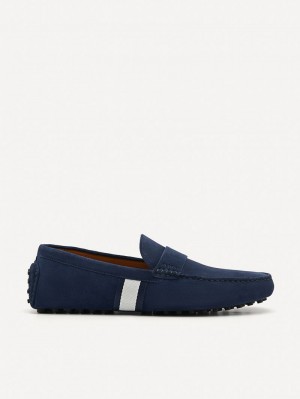 Pedro Leather Band Men Moccasins Navy | Q9Q-1763