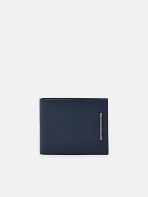 Pedro Leather Bi-Fold Flip Men Wallets Navy | Q9Q-2728