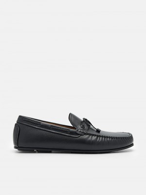Pedro Leather Bow Men Moccasins Black | Q9Q-1756