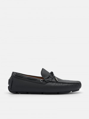 Pedro Leather Bow Men Moccasins Black | Q9Q-1754