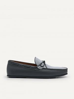 Pedro Leather Bow Men Moccasins Dark Grey | Q9Q-1760