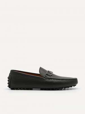 Pedro Leather Buckle Men Moccasins Black | Q9Q-1735
