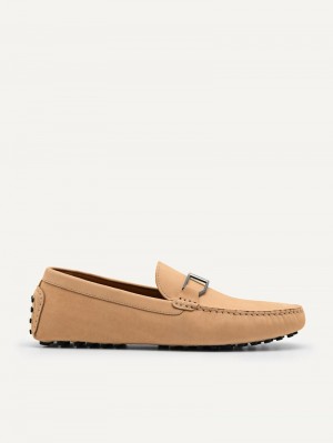 Pedro Leather Buckle Men Moccasins Sand | Q9Q-1738