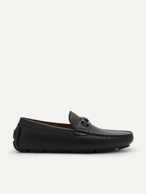 Pedro Leather Horsebit Men Moccasins Black | Q9Q-2497