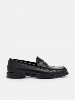 Pedro Leather Penny Men Loafers Black | Q9Q-2115