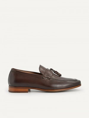 Pedro Leather Tasselled Men Loafers Dark Brown | Q9Q-1710