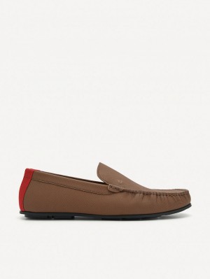 Pedro Leather & Fabric Slip-On Men Moccasins Brown | Q9Q-1766
