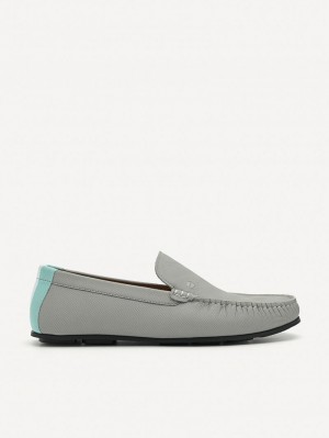 Pedro Leather & Fabric Slip-On Men Moccasins Grey | Q9Q-1765