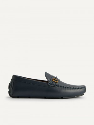 Pedro Leather with Metal Bit Men Moccasins Navy | Q9Q-1706