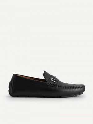 Pedro Leather with Metal Bit Men Moccasins Black | Q9Q-1704