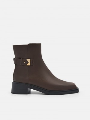 Pedro Marion Leather Boots Women Ankle Boots Dark Brown | Q9Q-1345