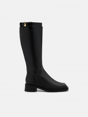 Pedro Marion Leather Knee Boots Women Knee-High Boots Black | Q9Q-1342