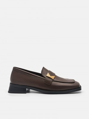 Pedro Marion Leather Loafers Women Flats Dark Brown | Q9Q-1695