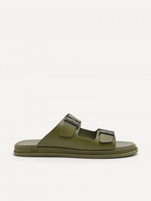 Pedro Monochrome Double Strap Slide Men Sandals Olive | Q9Q-1664