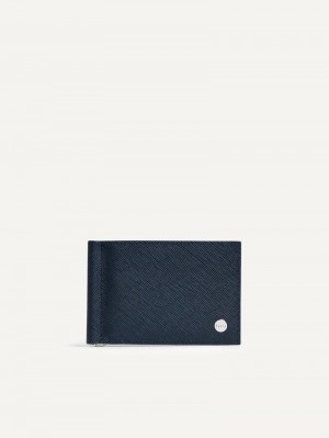 Pedro Oliver Leather Bi-Fold Money Clip Men Card Holders Navy | Q9Q-2134
