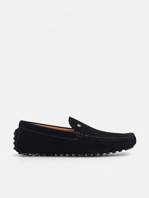 Pedro Oliver Nubuck Men Moccasins Black | Q9Q-2137