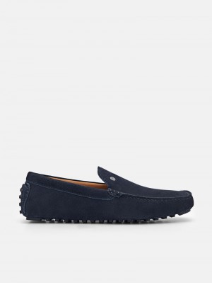Pedro Oliver Nubuck Men Moccasins Navy | Q9Q-2139
