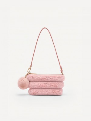 Pedro Padded Pouch with Fur Charm Women Pouches Blush | Q9Q-916