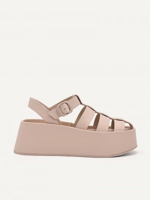 Pedro Palma Platform Sandals Women Wedges Nude | Q9Q-1631