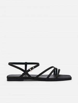 Pedro Peggy Ankle Strap Sandals Women Flats Black | Q9Q-1617