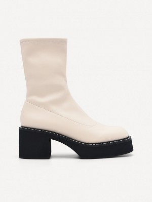 Pedro Platform Boots Women Ankle Boots Beige | Q9Q-1335