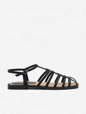 Pedro Riata Sandals Women Flats Black | Q9Q-1596