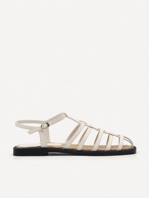Pedro Riata Sandals Women Flats Chalk | Q9Q-1597