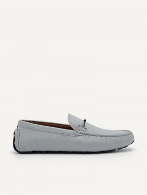 Pedro Robert Leather Men Moccasins Light Grey | Q9Q-1581