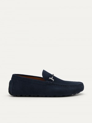 Pedro Robert Leather Men Moccasins Navy | Q9Q-1580