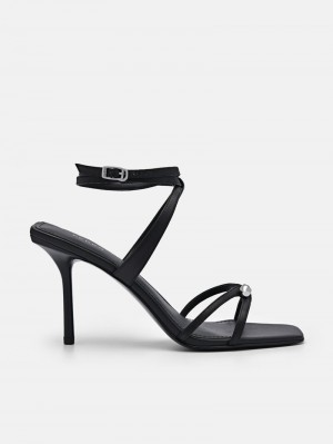 Pedro Sofia Leather Women Heel Sandals Black | Q9Q-1394