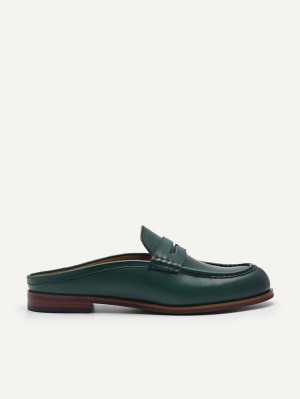 Pedro Studio Blake Leather Mules Women Flats Teal | Q9Q-2104