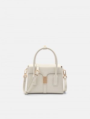 Pedro Studio Farida Leather Compact Handbag Women Top Handle Bags Chalk | Q9Q-2042