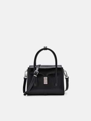 Pedro Studio Farida Leather Compact Handbag Women Top Handle Bags Black | Q9Q-2041
