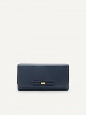 Pedro Studio Leather Bi-Fold Women Wallets Navy | Q9Q-2001