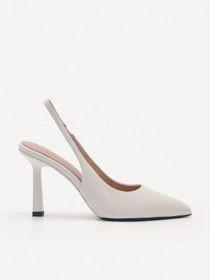 Pedro Studio Liza Leather Slingback Women Pumps Chalk | Q9Q-2062