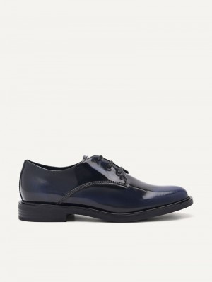 Pedro Studio Lou Leather Derby Shoes Women Flats Navy | Q9Q-2087