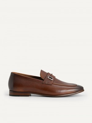 Pedro Textured Leather with Metal Bit Men Loafers Cognac | Q9Q-1526