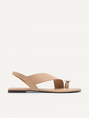 Pedro Toe Loop Sandals Women Flats Sand | Q9Q-1521
