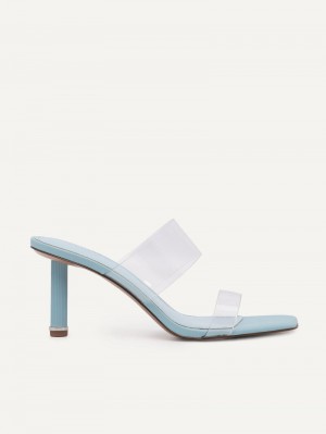 Pedro Vinyl Double Strap Women Heel Sandals Light Blue | Q9Q-1378