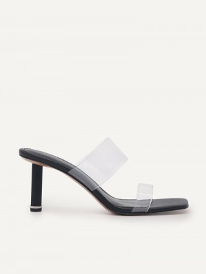 Pedro Vinyl Double Strap Women Heel Sandals Black | Q9Q-1377