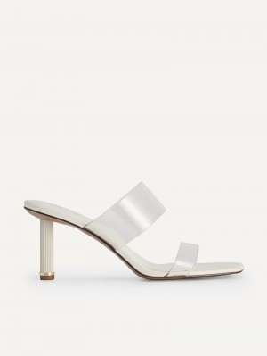 Pedro Vinyl Double Strap Women Heel Sandals Chalk | Q9Q-1376