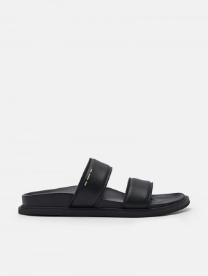 Pedro reRecycled Leather Slide Sandals Women Flats Black | Q9Q-1598