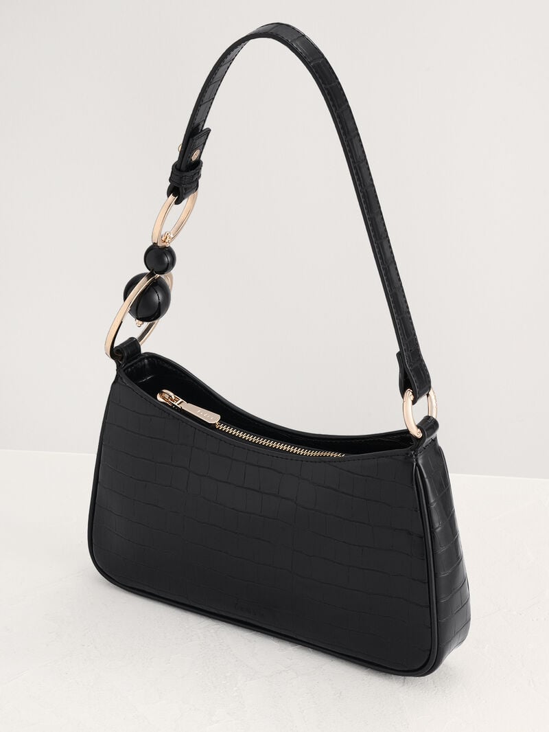 Pedro Acrylic Embellished Croc-Effect Embossed Bags Women Shoulder Bags Black | Q9Q-1324