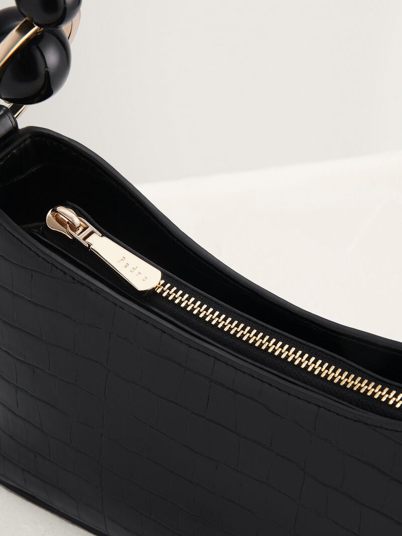 Pedro Acrylic Embellished Croc-Effect Embossed Bags Women Shoulder Bags Black | Q9Q-1324