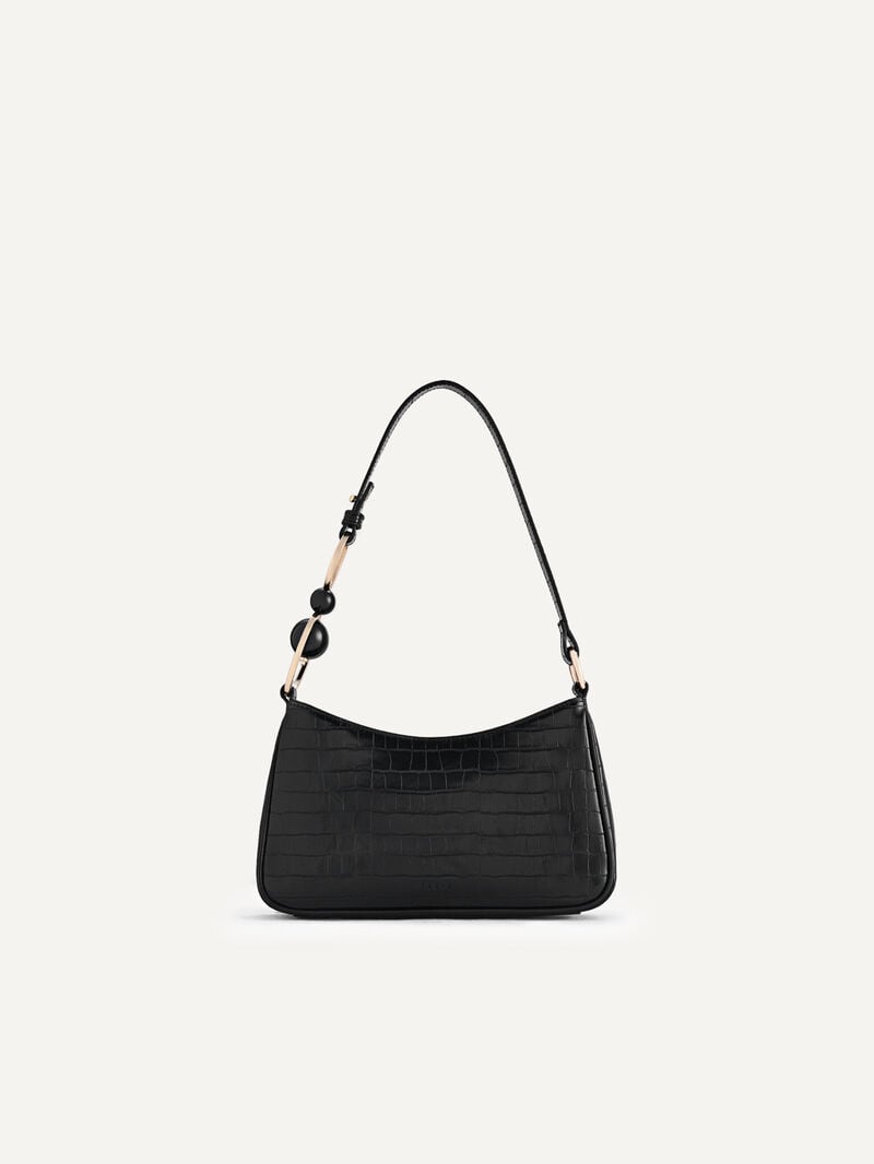 Pedro Acrylic Embellished Croc-Effect Embossed Bags Women Shoulder Bags Black | Q9Q-1324