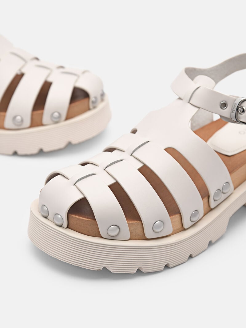 Pedro Alia Studded Women Clogs Chalk | Q9Q-1950