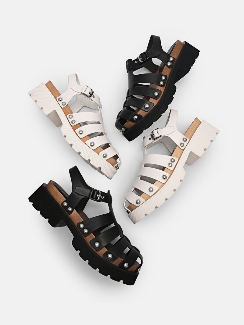 Pedro Alia Studded Women Clogs Chalk | Q9Q-1950