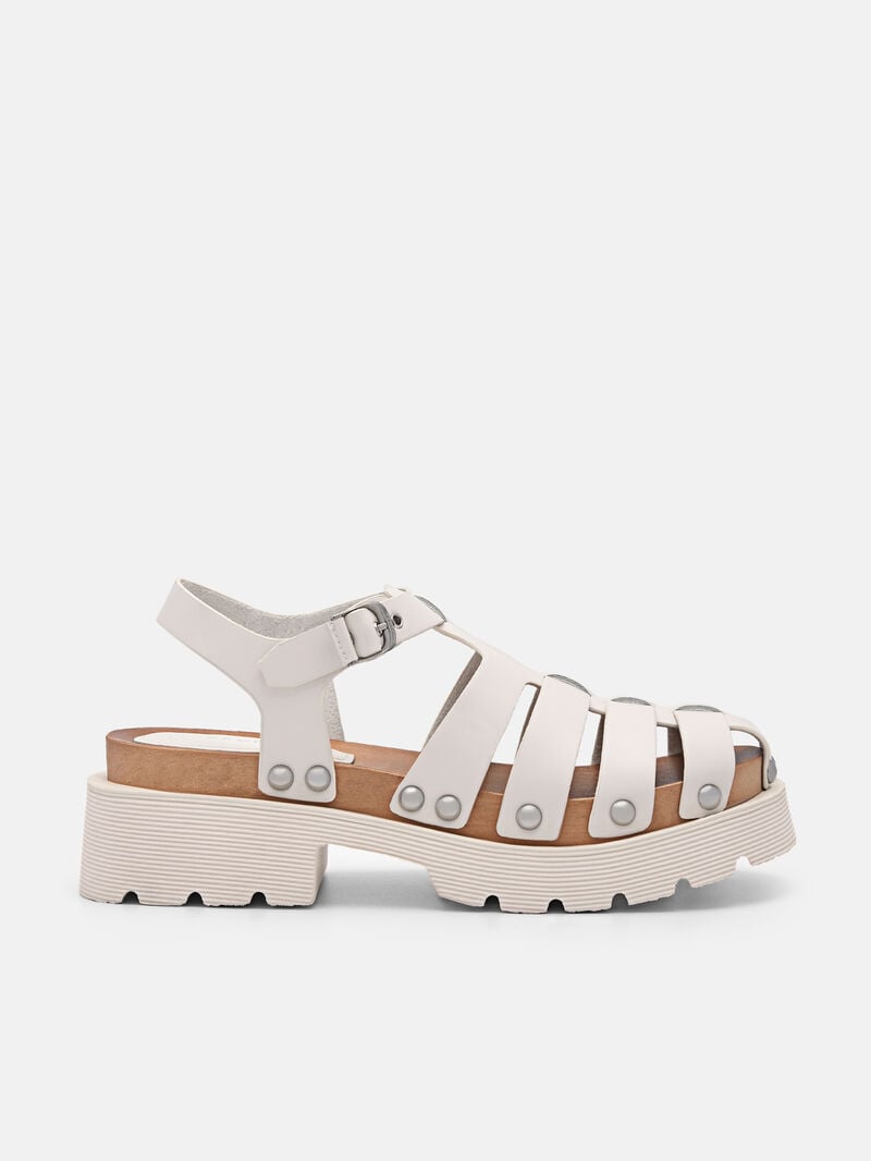 Pedro Alia Studded Women Clogs Chalk | Q9Q-1950