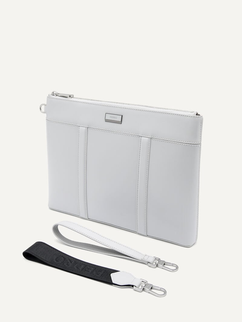 Pedro Allen Leather Portfolio Bags Men Clutches Light Grey | Q9Q-1316